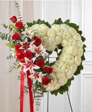 Always Remember Red Rose & Lily  Open Heart Wreath