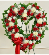 Always Remember Red & White Floral Heart Tribute Standing Spray