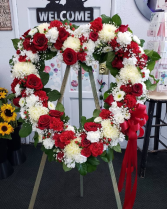 Always Remembered Heart Spray-Red and White Funeral Standing open heart Spray