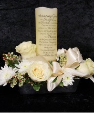 Amazing Grace Candlelight Arrangement Keepsake Candle & Fresh Flowers