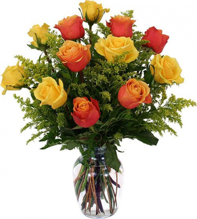 Amber Dozen Rose Arrangement Roses