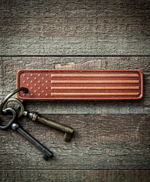 American Flag Leather Keychain 