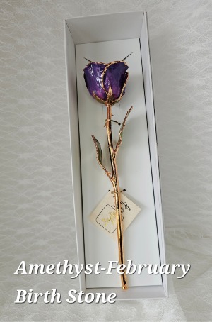 Amethyst Gold Rose - February Birth Stone Month Gold Dipped Rose