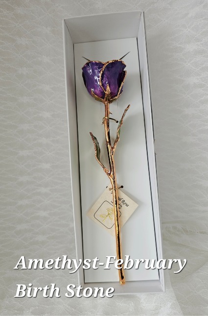 Amethyst Gold Rose - February Birth Stone Month Gold Dipped Rose