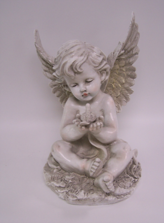 Angel Statue with Bird Memorial Stone