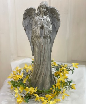 Angel Statue with Forsythia Wreath Angel 