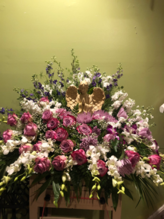 Angel sympathy Purple  Arrangement Funeral Flowers Roma Florist Free Delivery Order online