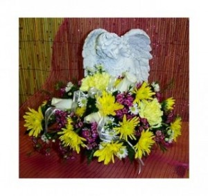 Angel with Flowers 16" x 15" Memorial Stone