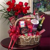 Roses & Romance Basket Flowers & Gift Basket