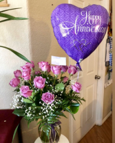 Anniversary Lavender Roses with Balloon Bundle