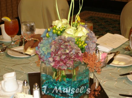 ANTIQUE HYDRANGEA DESIGN Cube Arrangement Featuring Antique Hydrangeas, Roses, and Unique Fillers