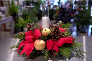 Apple & Evergreen Candle Centerpiece in South Milwaukee, WI | PARKWAY FLORAL INC.