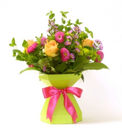 Mix Flowers aqua box arrangement
