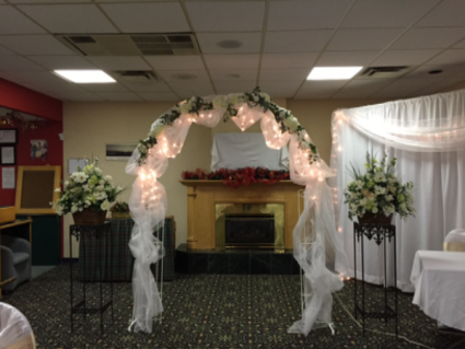 W1Archway & flower basket with stands Wedding rentals