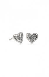 Ari Heart Silver Stud Earrings In Platinum Drusy 