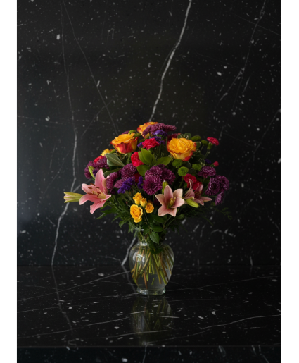 Arrangement of roses and lilies 