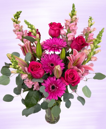 Array of Pinks Vased Arrangement