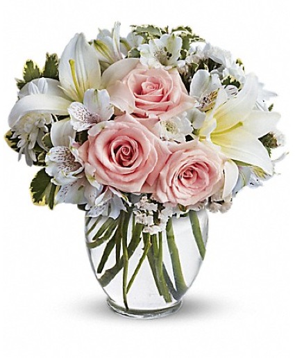 Arrive in Style white lilies, pink roses