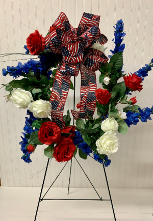 Artificial Cemetery Wreath-Red/White/Blue 