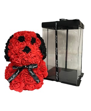 Artificial Red Flower Dog In Box 