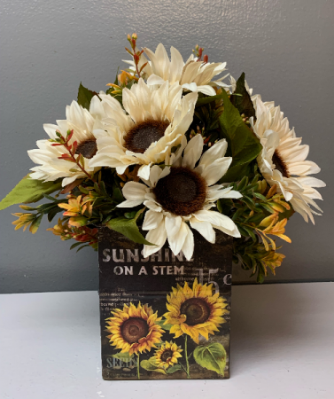 Artificial silk sunshine on a stem Silk Arrangement with white sunflower