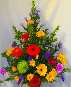IN OUR THOUGHTS ARRANGEMENT BRIGHT MIXED  SEASONAL FLOWERS