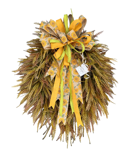 ASSORTED FAUX BEAD GRASS WREATH WITH LARGE BOW SILK WREATH WITH BOW