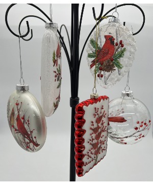 Assorted Glass Cardinal Ornament 6' glass 