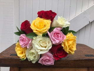 ASSORTED ROSES 12 HAND TIED COLORED ROSES.