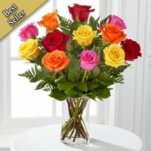 Assorted Roses Vased Arrangement