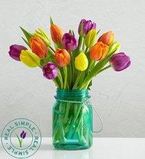 Assorted Tulips in Mason Jar By Real Simple 10, 15 or 20 Tulips