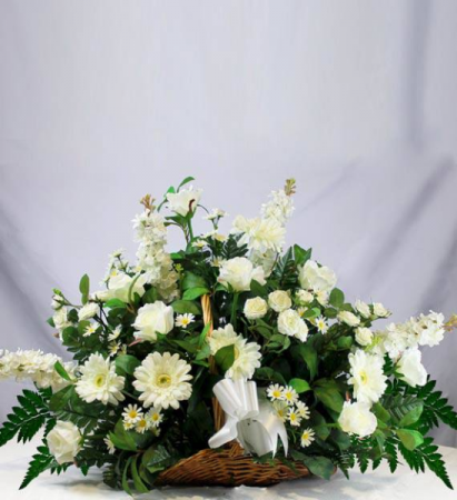 Assorted White Flowers Fire Side Basket