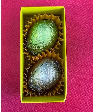 Assorted wrapped eggs Belgian finest chocolates Small luxury box with 2 pieces - perfect to add on flower arrangement