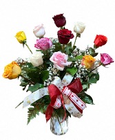 Assortment of Dozen Roses With Red 12 Mixed Color Roses