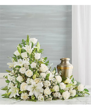 Asymetrical Cremation Arrangement- All White sympathy arrangements