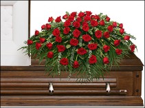MAJESTIC RED CASKET SPRAY of Funeral Flowers