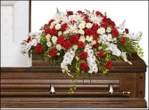 GRACEFUL RED & WHITE CASKET SPRAY  Funeral Flowers