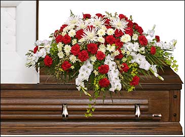GRACEFUL RED & WHITE CASKET SPRAY Funeral Flowers