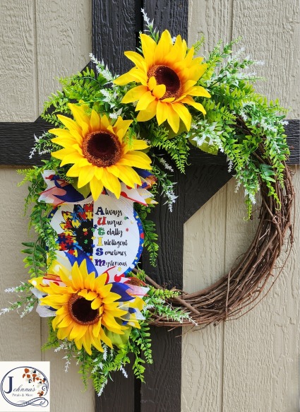 Autism Sunflower Wreath Grapevine Wreath