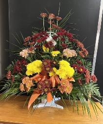 Autumn Basket in Bloom White Funeral Basket