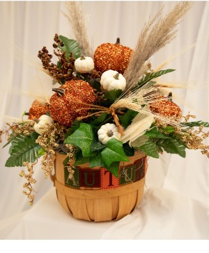 Autumn basket with sparkle pumpkins Permanent botanical