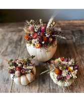 Autumn Bliss Faux pumpkin with dried flowers