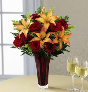 ROSES AND LILY ARRANGEMENT