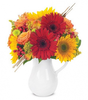 Autumn Celebration Pitcher Arrangement in Croton On Hudson, NY | Cooke's Little Shoppe Of Flowers Autumn Celebration Pitcher Arrangement in Croton On Hudson, NY | Cooke's Little Shoppe Of Flowers