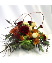 AUTUMN DAZZLE IN GREEN PUMPKIN FRESH FLOWER ARRANGEMENT
