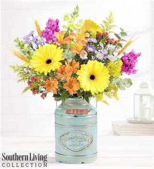  "Down Home"  Gathering of Blooms Fresh From The Fields in a Keepsake Milk Can