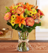 Autumn Elegance, Brilliant Shades of Fall Vased Lilies, Roses, Chrysanthemums and More!