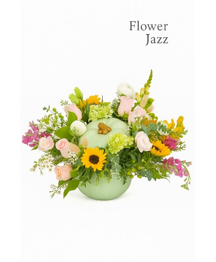 Autumn Grace Pumpkin Arrangement assorted flowers