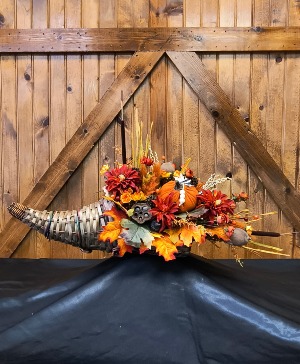 Artificial Autumn Harvest Silk Cornucopia Arrangement