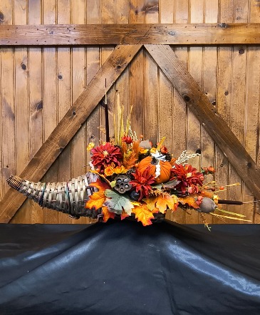Artificial Autumn Harvest Silk Cornucopia Arrangement in Fort Worth, TX | DARLA'S FLORIST